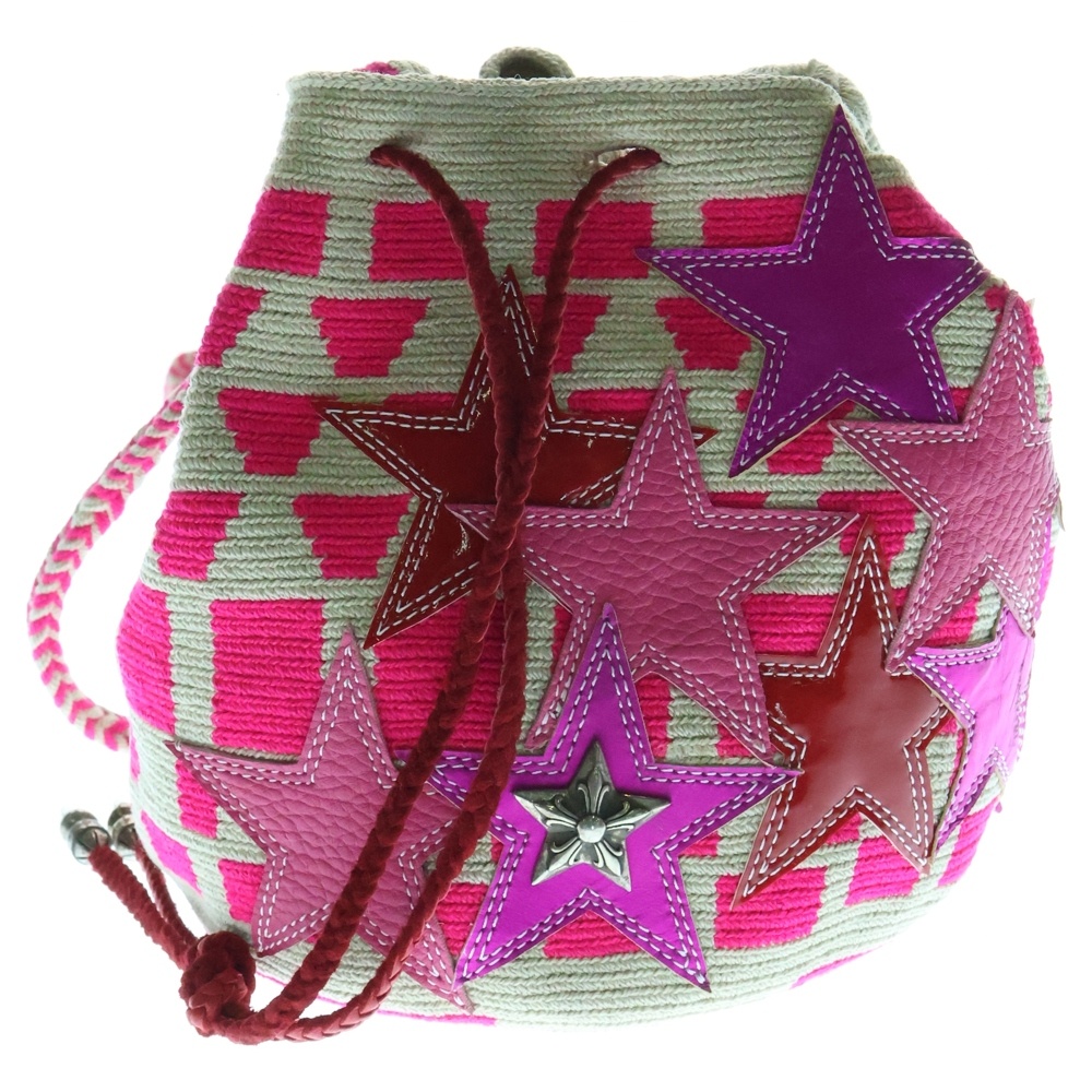 ×Guanabana Bucket Bag ×グアナバナ マイアミ限定 スターパッチ バケットバッグ かごバッグ ピンク Bランク