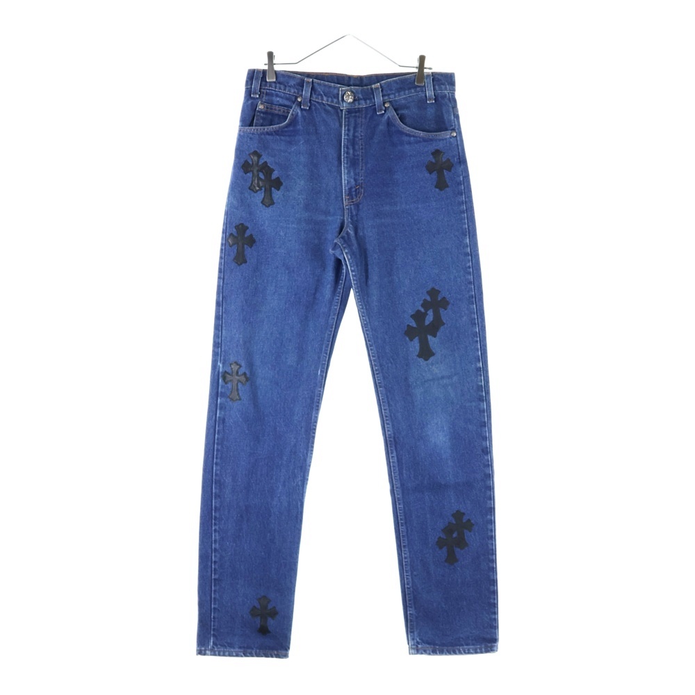 LEVI'S U VNTG JEAN BLU ORNG TAB リーバイス 505 クロスパッチ付きウォッシュドデニムパンツ インディゴブルー/ブラック Aランク