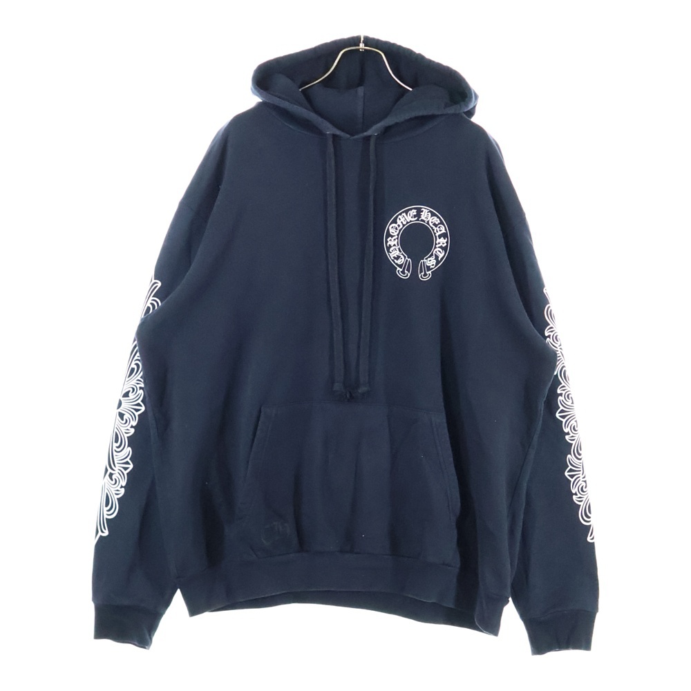 HORSESHOE PULLOVER HOODIE ホースシュープリント アームフローラル スウェットプルオーバーパーカー ブラック Bランク
