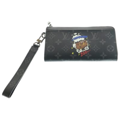 モノグラムエクリプス ジッピー・ドラゴンヌ トランクプリント ロングウォレット 長財布 ブラック レザー×PVC シルバー金具 M80994 Aランク