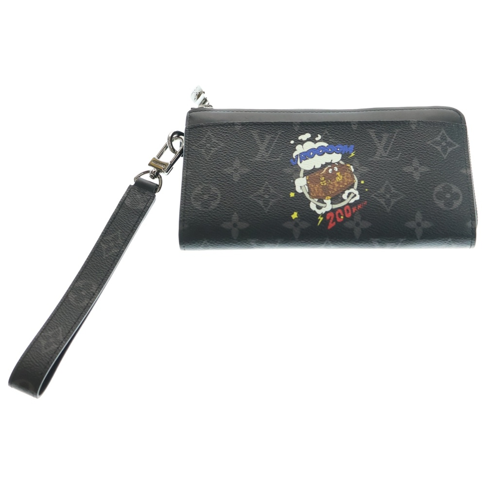 モノグラムエクリプス ジッピー・ドラゴンヌ トランクプリント ロングウォレット 長財布 ブラック レザー×PVC シルバー金具 M80994 Aランク