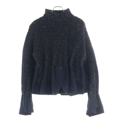 19AW コートドッキング 変形 ボリューム ハイネック プルオーバー ニット セーター ブラック/ネイビー レディース 19-04761 Bランク