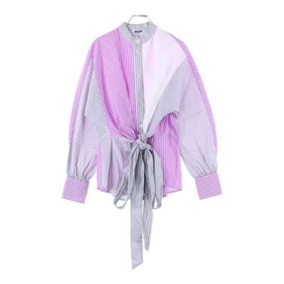 スタンドカラーバイカラー ストライプ リネンシャツ レディース パープル 3041MDE02Y217107-70 Bランク