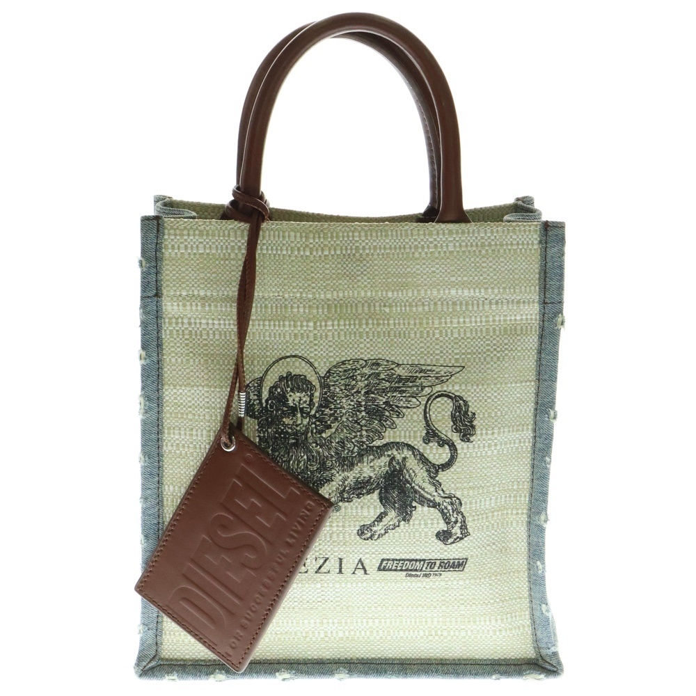 VENEZIA ヴェネツィア カードケース付き フロントデザイン 2WAY ハンドバッグ ショルダーバッグ ベージュ/インディゴ HN603491 Aランク