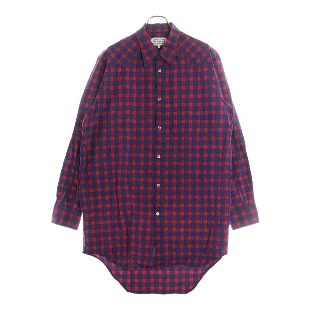 18SS CHECKED SHIRT オーバーサイズ チェック長袖シャツ レッド/ネイビー S30DL0379 Bランク