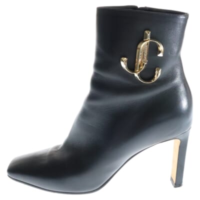 MINORI 85 ミノリ JCロゴ レザー サイドジップ ヒールブーツ レディース ブラック Bランク