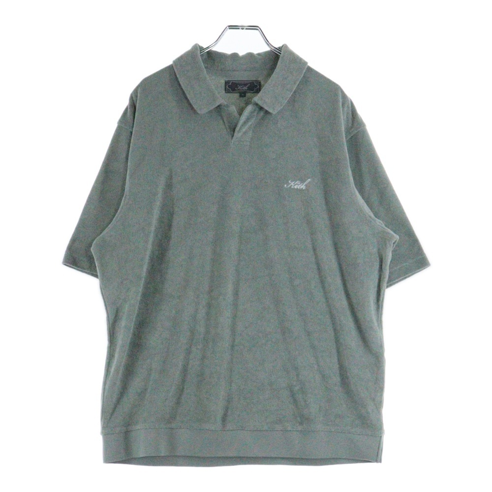 25SS PLUSH TERRY LEO POLO パイル地 ロゴ刺繍 半袖ポロシャツ グリーン KHM033646 Bランク