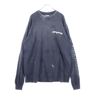 24AW LS T DESTRUCTION VINTAGE加工 ディストラクション 両面プリント クルーネック 長袖Tシャツ カットソー チャコール RE-CO-BK-00-00-283 Bランク
