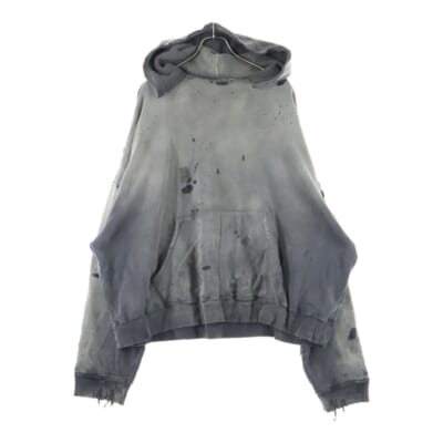 DOUBLE FACE HOODIE ダメージ加工 ダブルフェイス スウェット プルオーバーパーカー グレー RE-CO-BK-00-00-284 Bランク