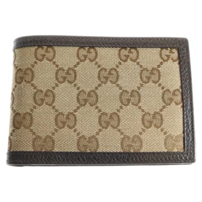 GGキャンバス コンパクト ウォレット 二つ折り財布 ブラウン 292534 Bランク