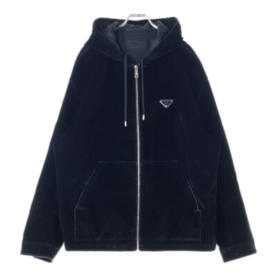 トライアングルロゴ コットンベルベット ジップアップパーカー ブルゾンジャケット ブラック SGC198 Bランク