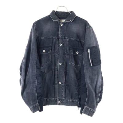 20AW Denim × MA-1 Jacket 再構築 ドッキング デニム トラッカージャケット ブルゾン ブラック SCM-022 Bランク