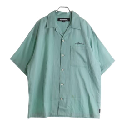 23SS SOLID-COLOR HAWAIIAN SHIRT ソリッドカラー チェストエンブロイダリー オープンカラー 半袖シャツ グリーン 231TSNH-SHM10 Bランク