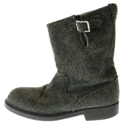 ツイード生地 サイドアジャスター ミドルブーツ グリーン Bランク