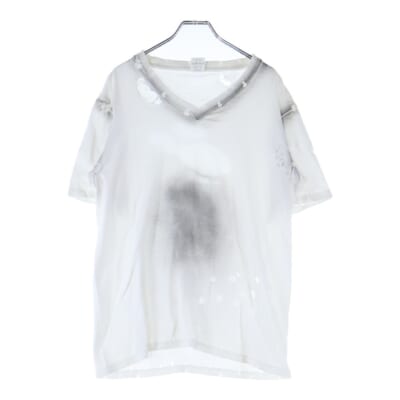 モダンエイジ期 ダメージ加工 Vネック 半袖Tシャツ カットソー ホワイト Bランク