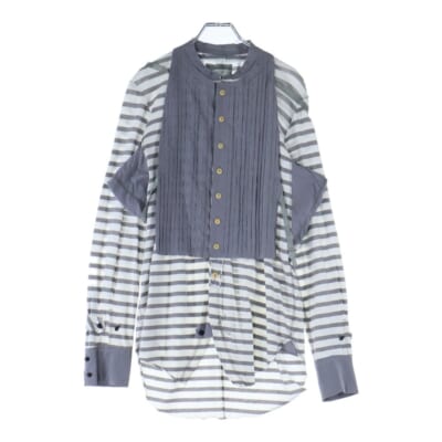 ブザムモチーフ カットオフデザイン ボーダー 長袖シャツ ホワイト/グレー s.0027 Bランク
