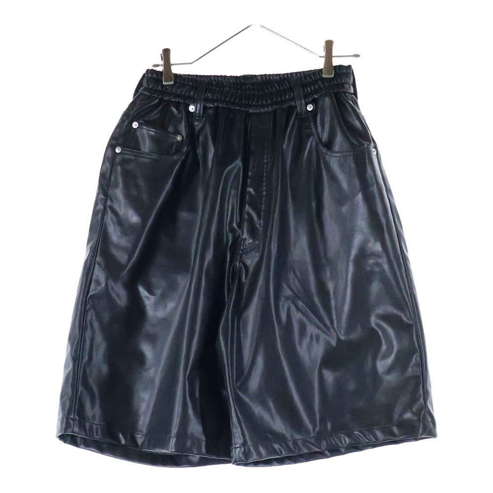 24AW FAUX LEATHER 5 POCKET WIDE EASY SHORTS フェイクレザー 5ポケット ワイド イージー ショーツ ハーフパンツ ブラック Bランク