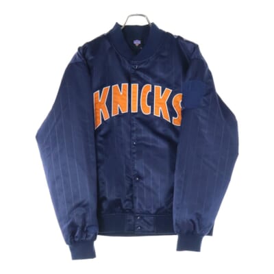 New York Knicks Pinstripe Satin Bomber Jacket ニューヨークニックス ピンストライプ サテン ボンバージャケット ブルー KHM010422 Aランク