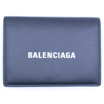 ロゴ印字 コンパクトレザーウォレット 三つ折り財布 ブラック 594312 1090 V 527545 Bランク