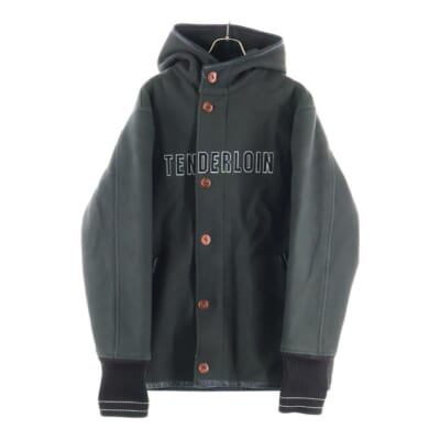 日本製 初期 レザーパイピング メルトン フーデッドコート カーキ Bランク