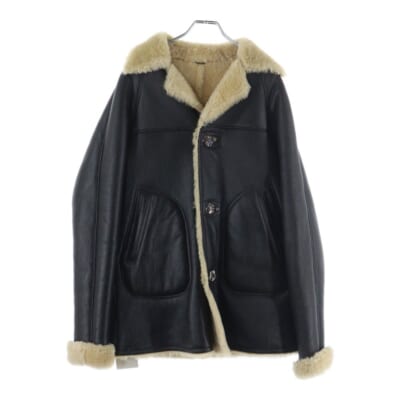 クロスボールボタン レザー ムートンロング コート ブラウン Bランク