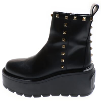 ユニークフォーム サイドジップ ロックスタッズ ヒール ブーツ レディース ブラック DWCS02 Bランク