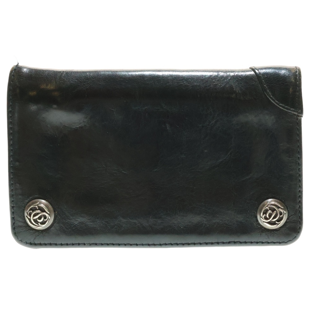 1ZIP 1ジップ フローラルボタン レザーウォレット 財布 ブラック Bランク