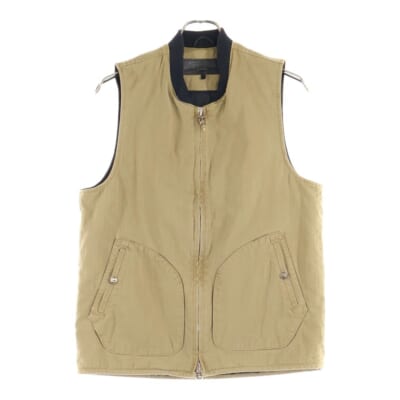 VEST-M-HOMER ヘリンボーン 中綿キルティング ダガージップアップ ベスト ブラウン Bランク