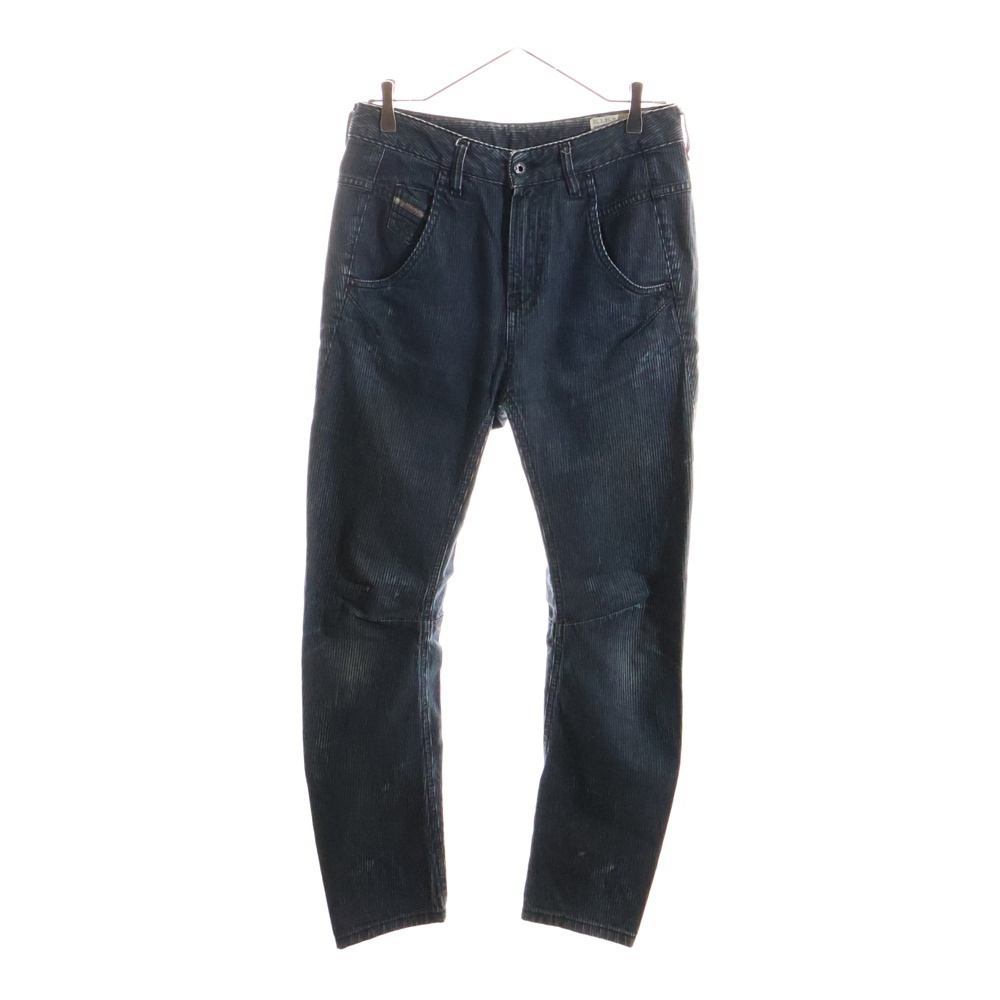 ブレイブマンロゴ ストライプ柄 ウォッシュド加工 ボーイフレンド アンクル丈 ジップアップ デニムパンツ ブラック FAYZAL .32 Bランク