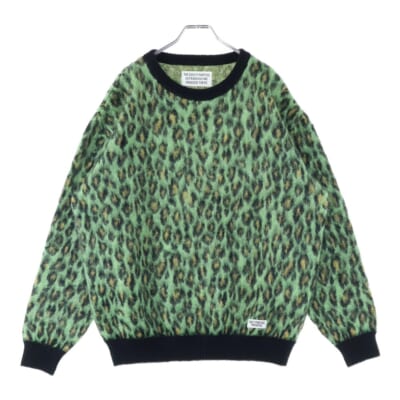LEOPARD MOHAIR CREW NECK SWEATER レオパード柄 モヘア混 クルーネック ニット セーター グリーン/イエロー Bランク