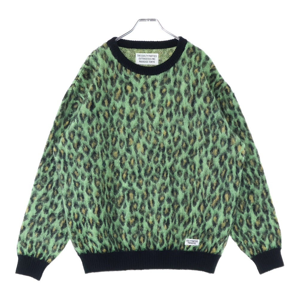 LEOPARD MOHAIR CREW NECK SWEATER レオパード柄 モヘア混 クルーネック ニット セーター グリーン/イエロー Bランク