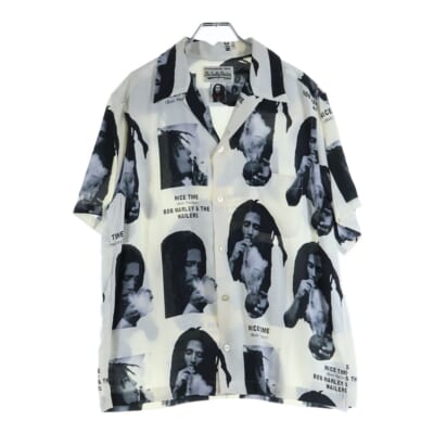 20SS BOB MARLEY S/S HAWAIIAN SHIRT ボブマーリー フォトプリント 半袖ハワイアンシャツ アロハシャツ ホワイト/ブラック BOBMARLEY-WM-HI03 Bランク