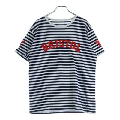 ワッペンロゴデザイン ボーダー クルーネックカットソー 半袖Tシャツ ネイビー/ホワイト FCRB-145007 Bランク