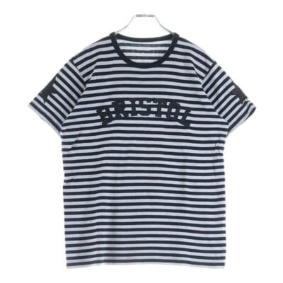 ワッペンロゴデザイン ボーダー クルーネックカットソー 半袖Tシャツ グレー/ブラック FCRB-145007 Bランク