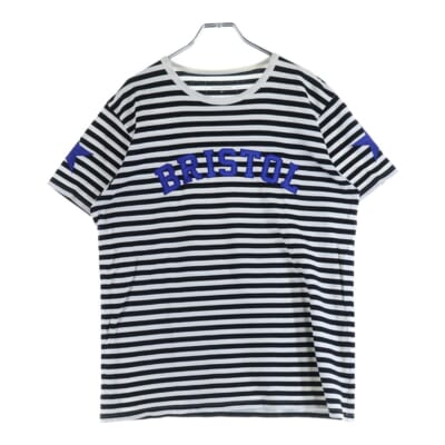 ワッペンロゴデザイン ボーダー クルーネックカットソー 半袖Tシャツ ブラック/ホワイト FCRB-145007 Bランク