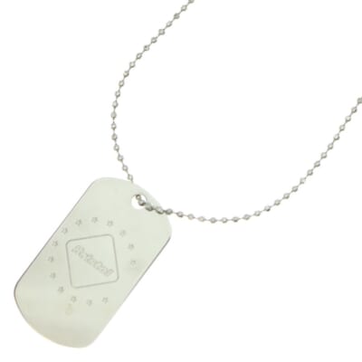 ロゴデザイン ドックタグ ボールチェーン ネックレス シルバー/ブラック Bランク