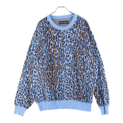 25SS LEOPARD JACQUARD KNIT SWEATER レオパード柄 ジャガード クルーネック ニット セーター ブルー Bランク