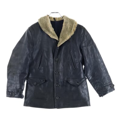 30-40S VINTAGE ヴィンテージ ホースハイド 襟ボア レザー カーコート ブラック Cランク
