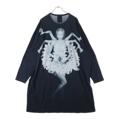 20SS 百合阿修羅 ばけもの画 内田柄BIG 丸首 長袖Tシャツ ロングカットソー ブラック HN-T22-274 Bランク