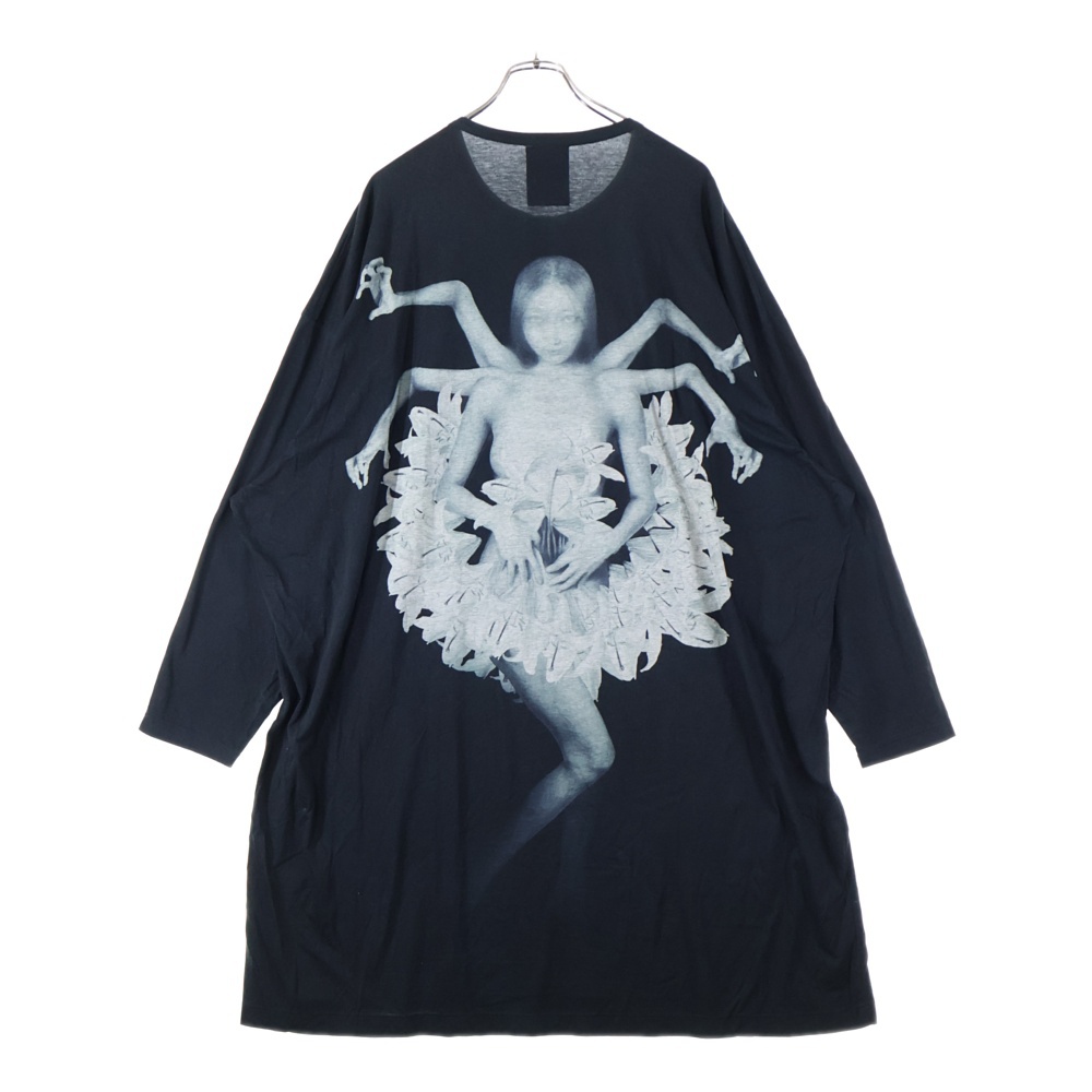 20SS 百合阿修羅 ばけもの画 内田柄BIG 丸首 長袖Tシャツ ロングカットソー ブラック HN-T22-274 Bランク