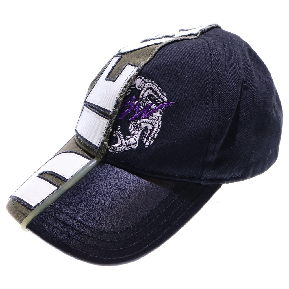 グラフィックロゴ ツートン ベースボールキャップ 帽子 カーキ/ブラック/ホワイト Bランク