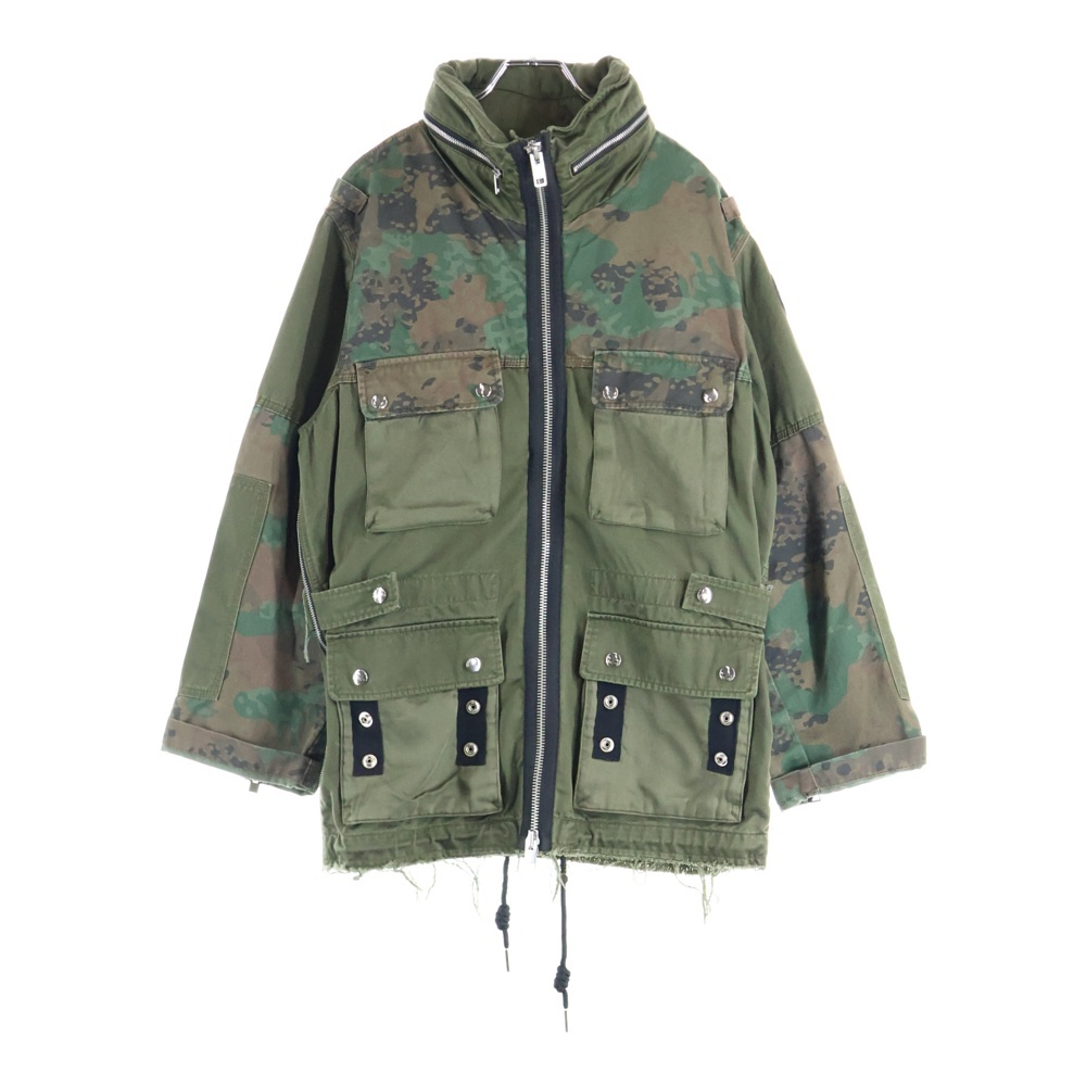 カモフラ マルチポケット ジップアップミリタリージャケット カーキ Bランク