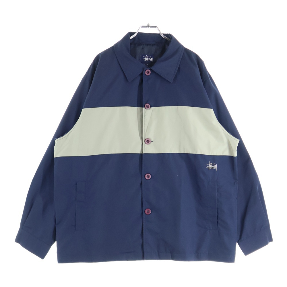 90S VINTAGE ヴィンテージ NYLON JACKET エンブロイダリーロゴデザイン 開襟 長袖シャツ ネイビー Bランク