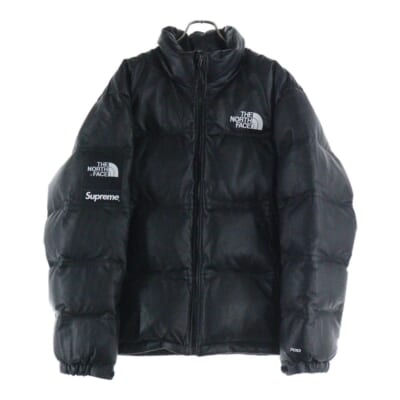 17AW ×THE NORTH FACE Leather Nuptse Jacket ザノースフェイス レザー ヌプシ ダウンジャケット ブラック ND91702I Aランク