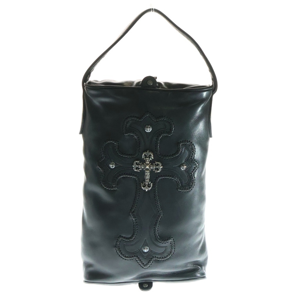 フィリグリークロス ダガージップ レザー シューズケース セカンドバッグ ハンドバッグ ブラック/シルバー Bランク