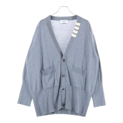 Vネック トリコロール ウール ニット オーバーサイズ カーディガン グレー MKC335A-Y1002055 Aランク