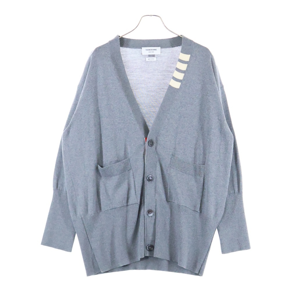 Vネック トリコロール ウール ニット オーバーサイズ カーディガン グレー MKC335A-Y1002055 Aランク