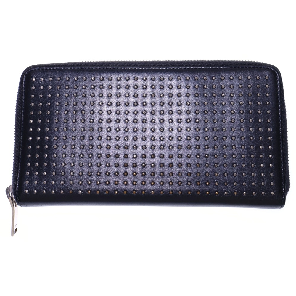 スタッズ ラウンドジップ レザー ロングウォレット 長財布 ブラック 328554 Bランク