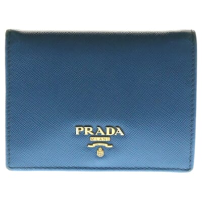 サフィアーノ コンパクトウォレット 二つ折り財布 コインケース ブルー ゴールド金具 レザー 1M0204 Bランク