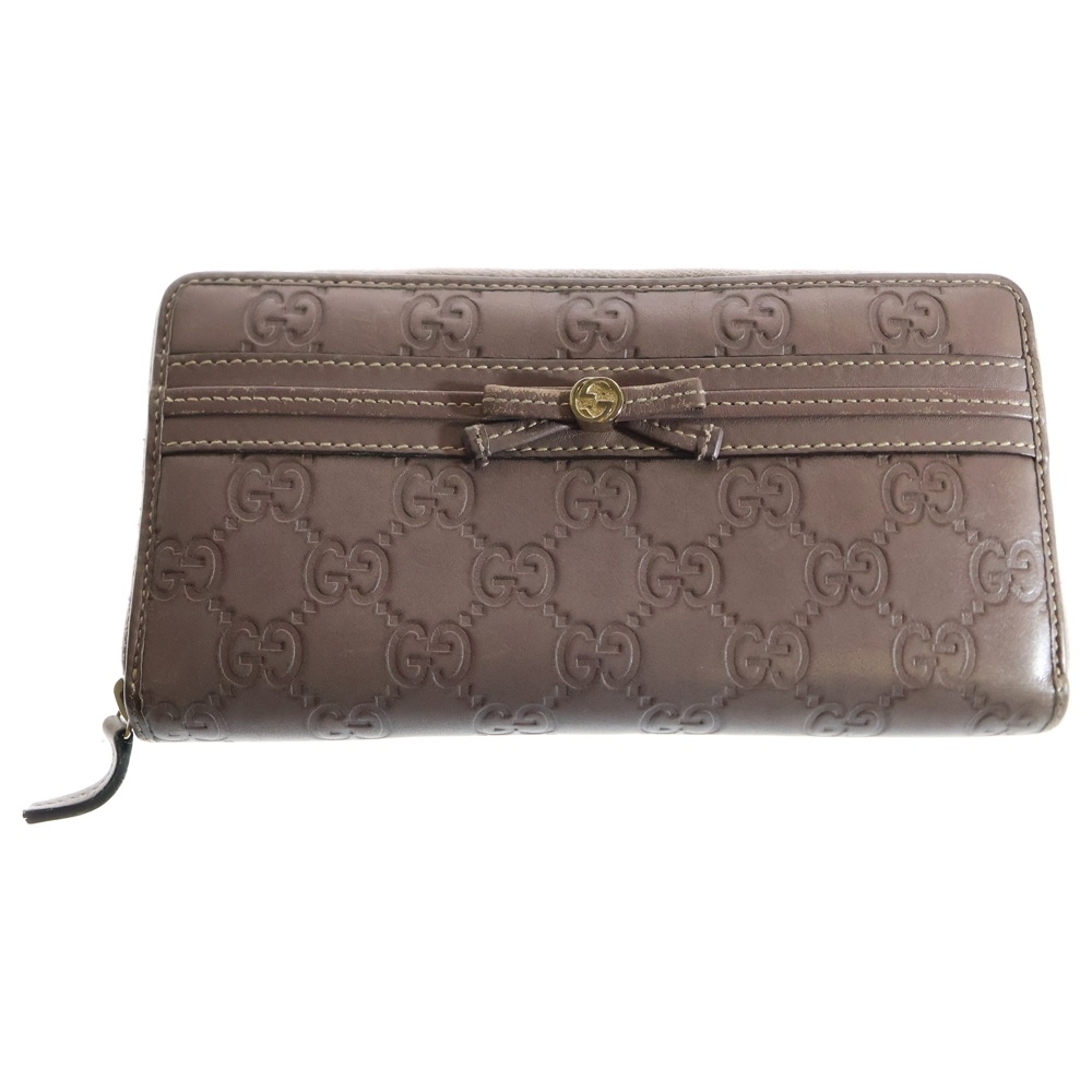 グッチシマ ラウンドジップ長財布 ロングウォレット カードケース ライトパープル ゴールド金具 レザー 257007 Bランク